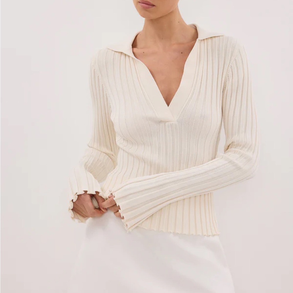 DISSH Cream Ribbed Long Sleeve Top